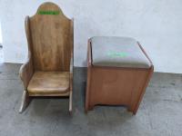 Wooden Childrens Rocking Chair and Wood Ottoman with Storage