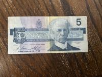 1986 Canadian Five Dollar Bill