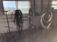 (4) Shop Racks with Assorted Hoses, Welding Cable and Extension Hoses