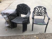 (8) Metal Patio Chairs with Cushions & 5 Ft X 5 Ft Table
