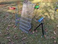 (8) Wire Mesh Screens, (3) Tomato Cages, (1) Roller Stand, Golf Bag Cart