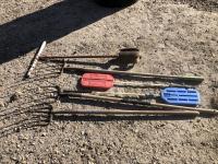 (3) Pitch Forks, (2) Livestock Paddles, 6 Inch Hand Post Auger