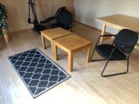(2) Chairs, (2) Wooden End Tables & Rug