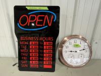 24 Inch X 16 Inch Open Sign & 13 Inch Clock