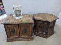 (2) Vintage End Tables and Proctor Silex Coffee Pot 