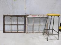 (2) Antique Window Frames and Stool 