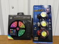 (3) Pack of Cob Headlamp & 10 Ft LED Sound Activated Light Strip