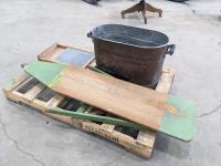 Antique Ironing Board, Copper Boiler, Wash Board