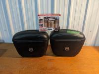 (2) Givi Hard Shell Saddle Bags & Unused Battery Caddy with Tester