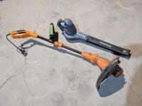 Yardworks Electric Leaf Blower and Worx Electric Trimmer