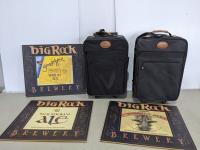 (3) Big Rock Brewery Pictures and (2) Carry-On Luggage