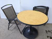 (4) Folding Patio Chairs and 36 Inch W X 29 Inch H Round Table