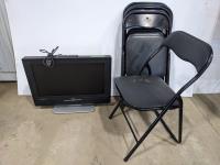 (5) Folding Chairs and 26 Inch RCA TV