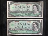 (2) 1967 Canadian One Dollar Bills 