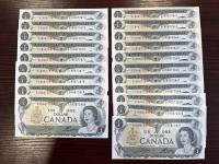 (20) Sequential 1973 Canadian One Dollar Bills 
