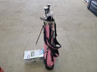 Pink Golf Bag with Set of Clubs and Flowclear Polysphere Pool Filtration Sphere 