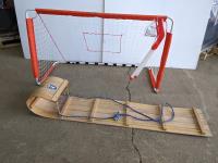 Mini Hockey Net and 5 Ft Wooden Toboggan