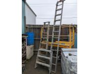 20 Ft Extension Ladder, 3 Ft Aluminum Step Ladder and 8 Ft Wood Step Ladder