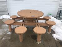 (1) Round 8 Seat & (1) 6 Ft One Side Seat Wood Picnic Tables