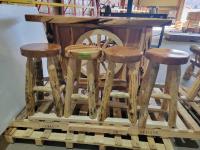 Custom Built Wooden Bar Set with (4) Stools 