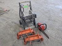 Homelite Chainsaw, Poly Garden Hose Reel and (2) Scaffolding Frames