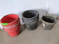 (6) Plastic Buckets and (4) Rubber Buckets