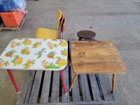 (2) Vintage Kids Tables, (3) Chairs with (2) Stools 