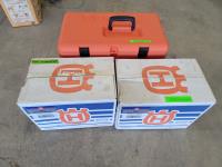(2) Boxes of Husqvarna 2 Cycle Engine Oil and Husqvarna Power Saw Case 