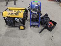 Champion 6500W Generator, Simoniz Pressure Washer and Homelite Chain Saw