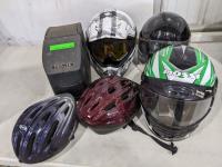 (5) Misc Helmets and Club Car Mini Cooler