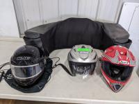 ATV Soft Rear Cargo Bag and (3) Helmets