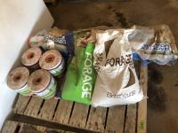 (4) Rolls of 14,000 Baler Twine, (2) Bags of Forage Seed, Roll of Netting