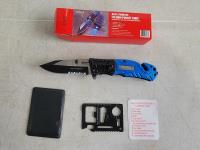 Blue Stainless Pocket Folding Knife and Multipurpose Pocket Survival Tool