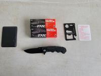 (3) Black Stainless Folding Pocket Knives and Multipurpose Pocket Survival Tool
