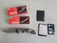 (2) Camouflage Stainless Folding Pocket Knives and (2) Multipurpose Pocket Survival Tool