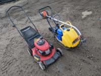 20 Inch Push Mower, Husqvarna 122C Trimmer and 196 cc Plate Compactor