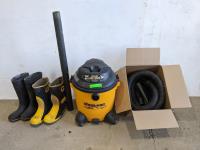 Shop-Vac 10 Gallon Vacuum and (2) Size 9 & 10 Rubber Boots