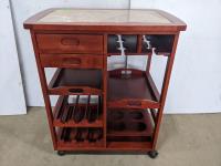 Wooden Beverage Cart with Stone Top