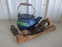Antique Cast Iron Kettle and (2) Vintage Hand Planers
