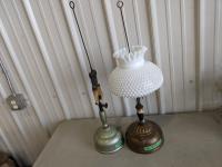 (2) Coleman Oil Lamps and (1) Shade