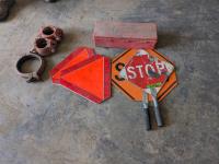 (2) Slow Moving Signs, (2) Hand Stop Signs, Truck Flares, Hose Flanges