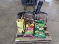 (2) Bags Fertilizer, Rear Lawn Tractor Bagger, Hand Sprayer
