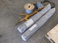 Qty of Smooth Wire, Small Roll of Barb Wire, Fence Stretcher, (2) Rolls of 48 Inch Chicken Wire