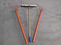 (2) Pitch Forks and (1) Push Broom 