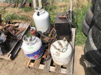 Battery Booster, (3) Propane Tanks, Fire Extinguisher and Tiger Torches