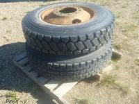 (2) 11R24.5 Truck Tires with Steel Rims