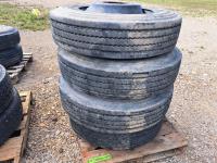 (4) 10R22.5 Tires On Steel Rims