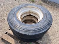 (2) 11R22.5 Tires On Steel Rims