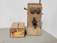 Antique Telephone and Wooden Sun Orange Box