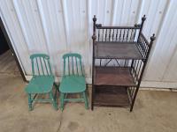 (2) Childrens Chairs and Small Shelf
